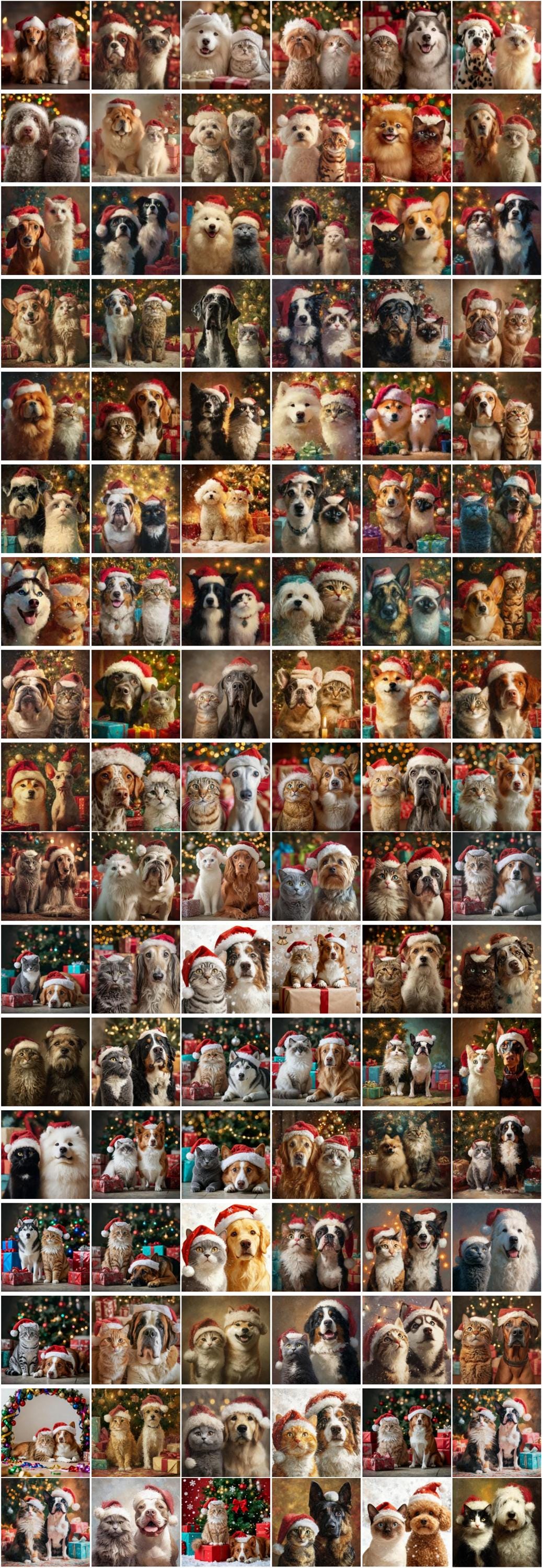 Custom Two Pets Christmas Portrait, Watercolor Dog & Cat Art (Digital Download)