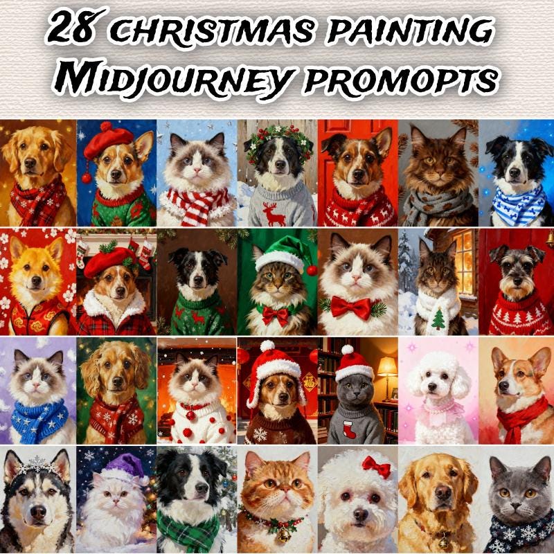Christmas Pet Portrait Midjourney Prompts: AI Animal Art (PDF)