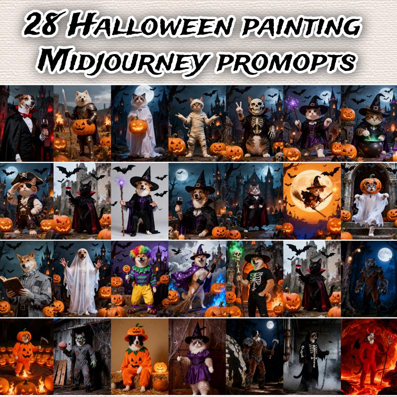 Halloween Pet Portrait AI Art: Midjourney Prompts (Digital Download)