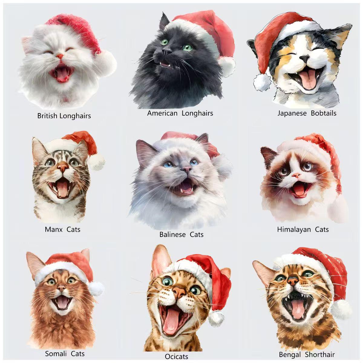 Watercolor Christmas Cats PNG | Festive Santa Hats (Digital Download)