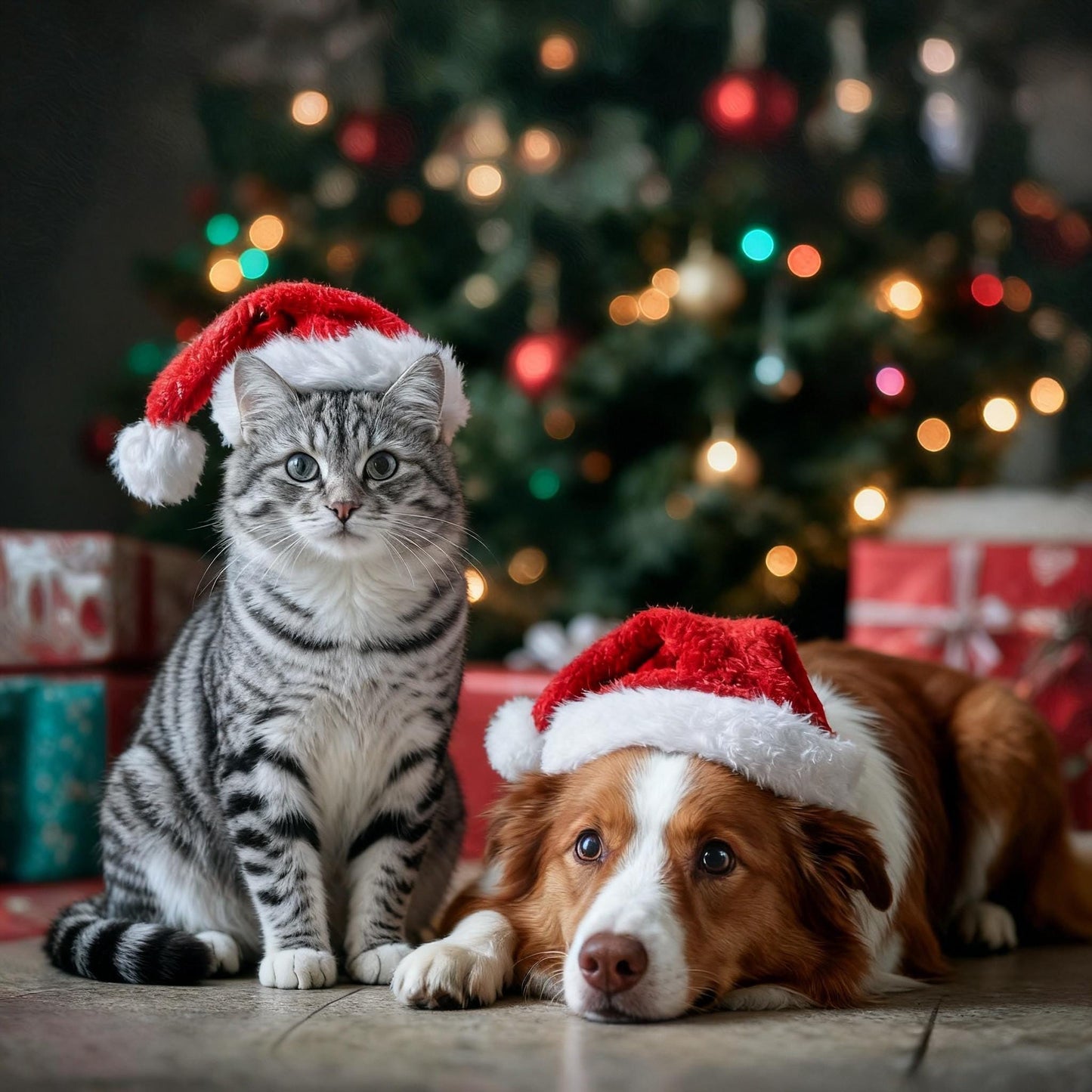 Custom Two Pets Christmas Portrait, Watercolor Dog & Cat Art (Digital Download)