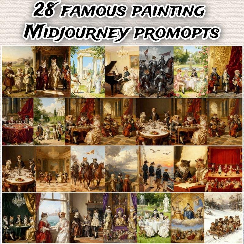 Midjourney Prompts: Famous Oil Painting Pet Portraits (PDF Guide)Personalized Gift for your pet