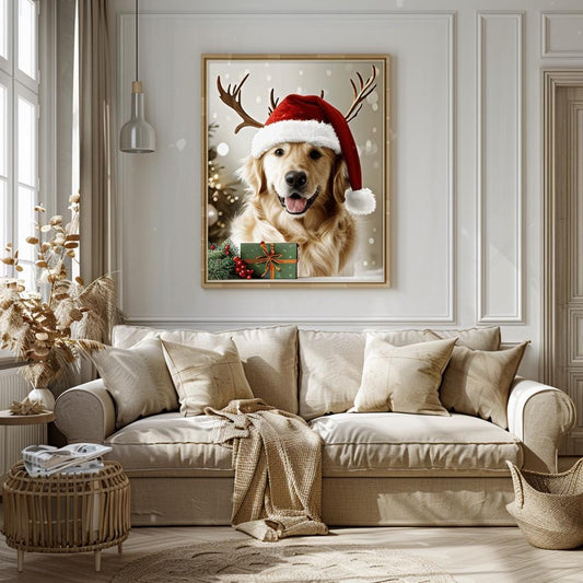 Christmas gift Custom pet Portrait from photo holiday wall art canvas Christmas Pet Portrait   - Festive Pet Photo Gift  for pet lover
