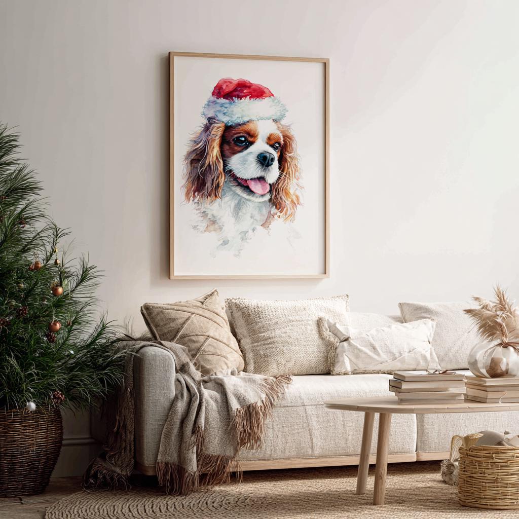 Christmas Custom pet Portrait from photo holiday wall art canvas Christmas Dog Portrait Canvas, Floater Frame Pet Gift for pet lover