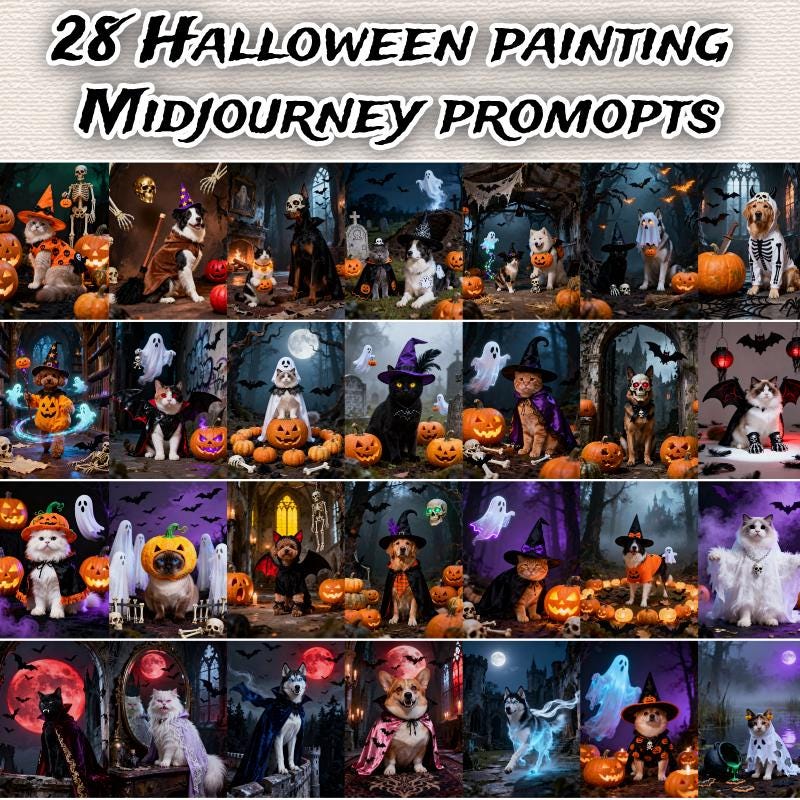 Halloween Pet Portrait Midjourney Prompts: AI Art Painting (Digital Download)