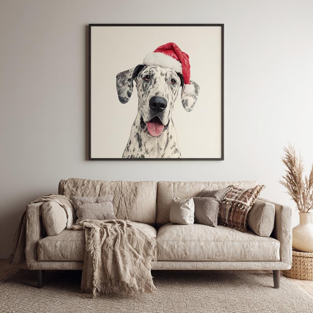 Christmas Custom pet Portrait from photo holiday wall art canvas Christmas Dog Portrait Canvas, Floater Frame Pet Gift for pet lover