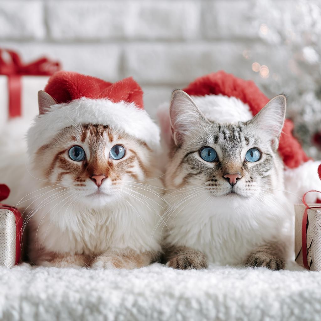 Watercolor Christmas pets with Santa Hats PNG Festive pet Breeds