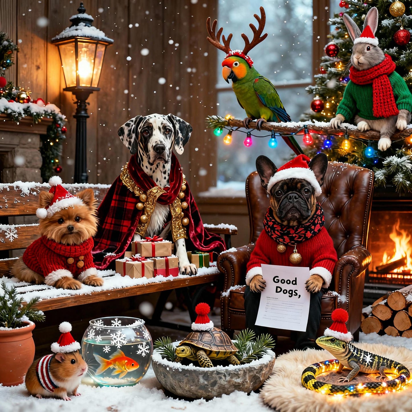 Custom Christmas Pet Portrait Canvas, Festive Holiday Wall Art (Digital Print)