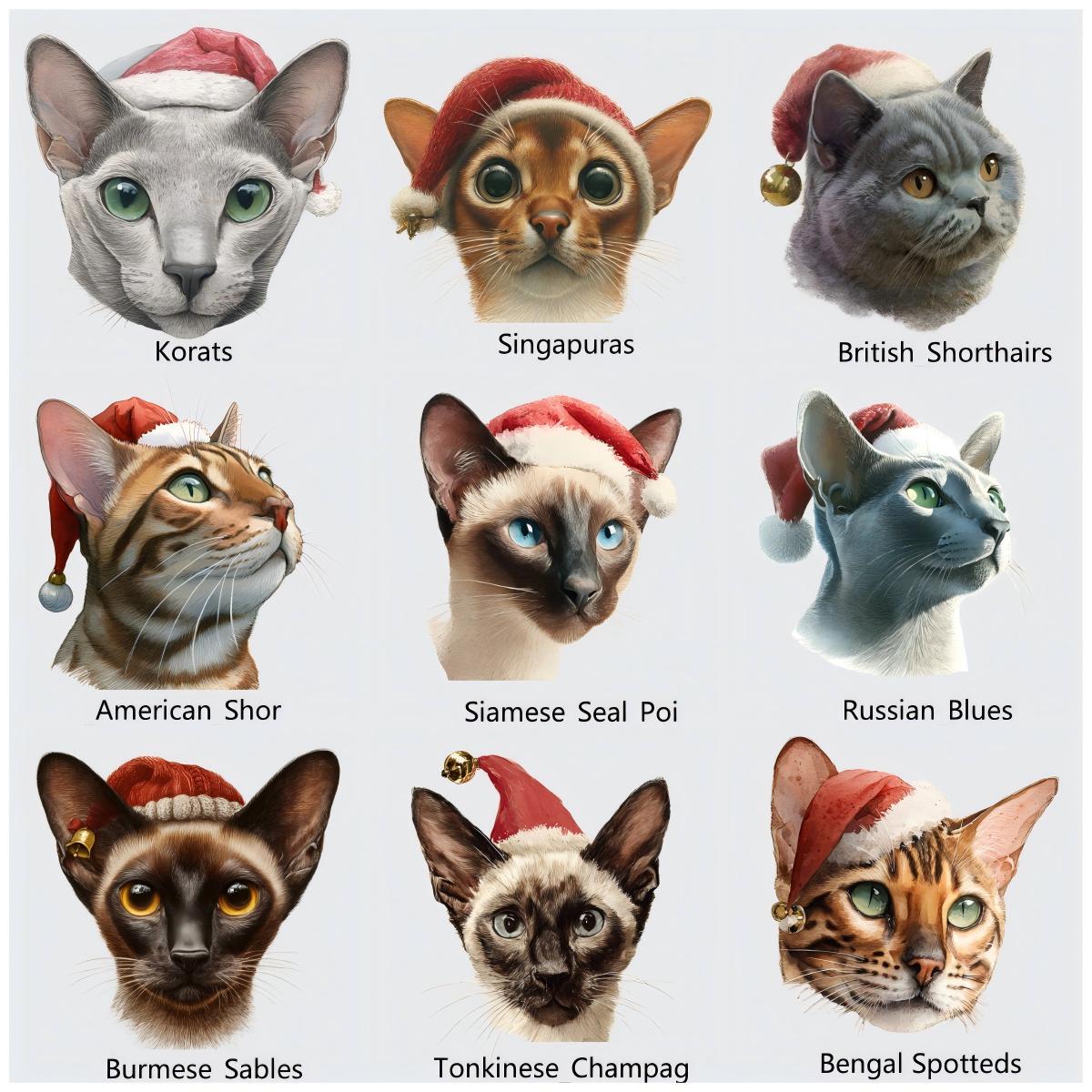 Watercolor Christmas Cats PNG: 100 Festive Cat Breeds (Digital Download)