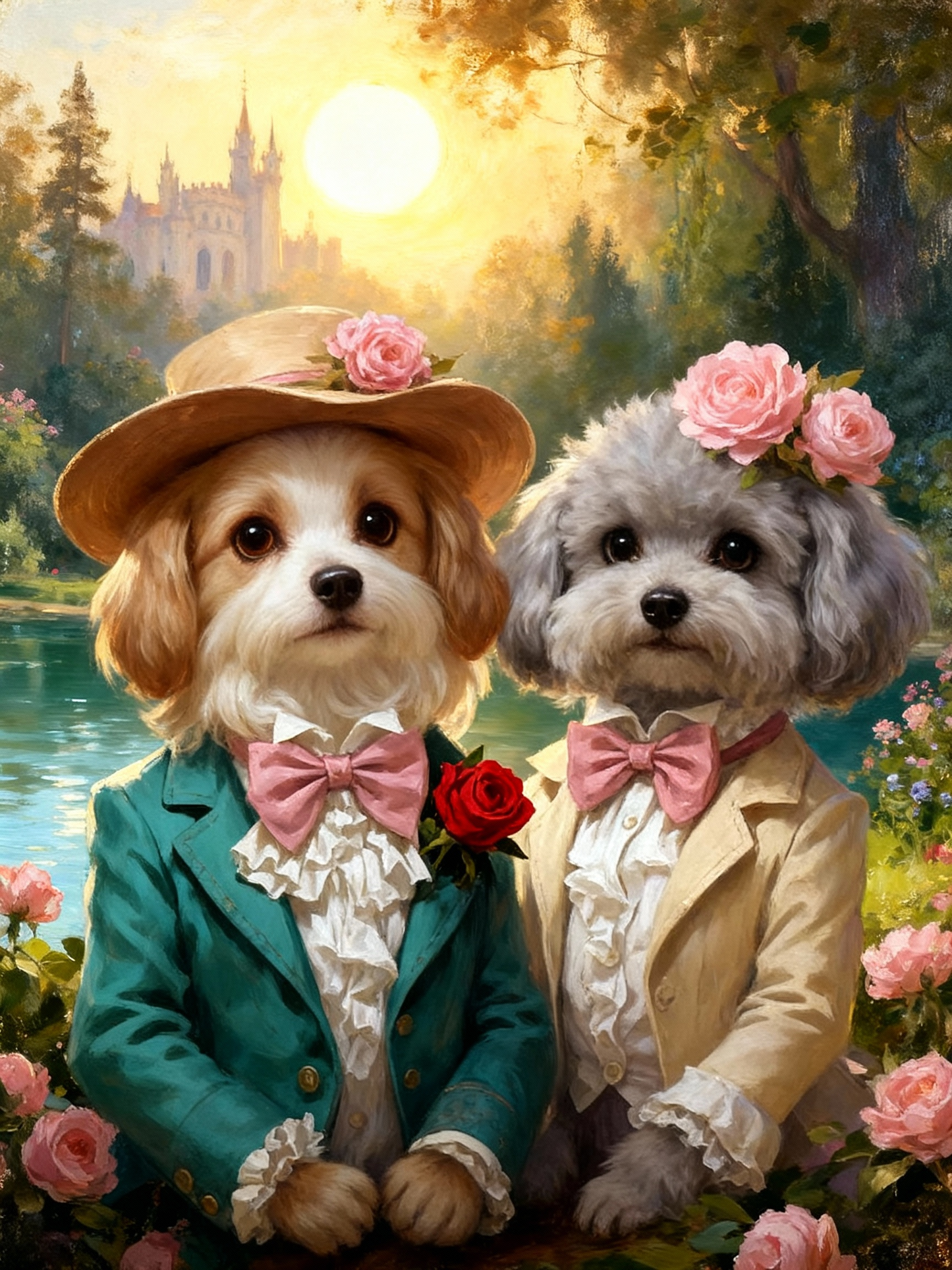 Couple Pets Custom AI Portrait - Two Fur Babies Personalized Gift for Pet Lovers