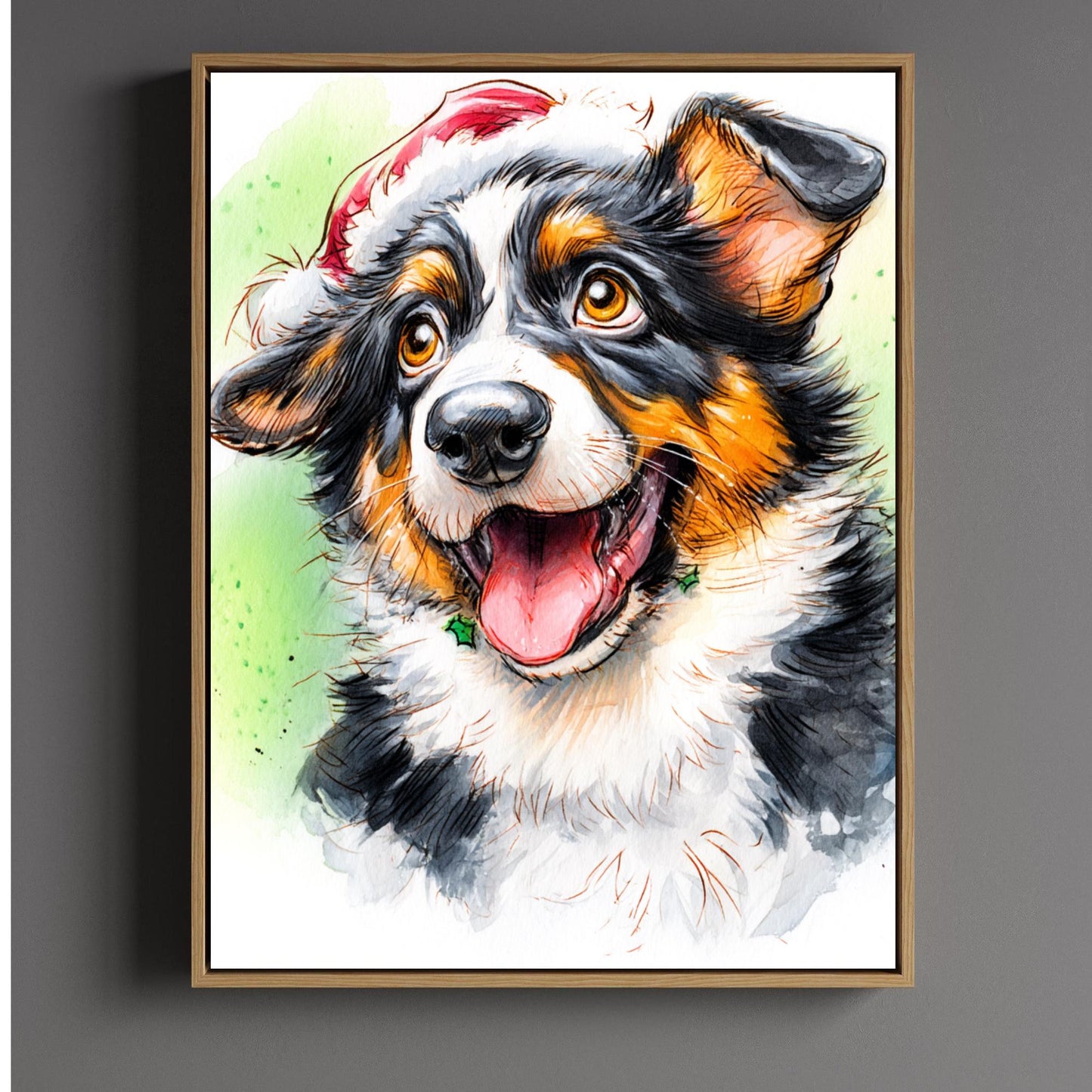 Christmas Custom pet Portrait from photo holiday wall art canvas Christmas Dog Portrait Canvas, Floater Frame Pet Gift for pet lover