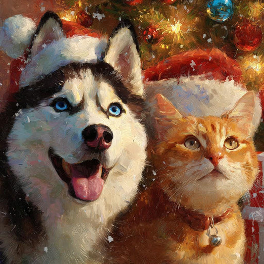 Custom Two Pets Christmas Portrait, Watercolor Dog & Cat Art (Digital Download)