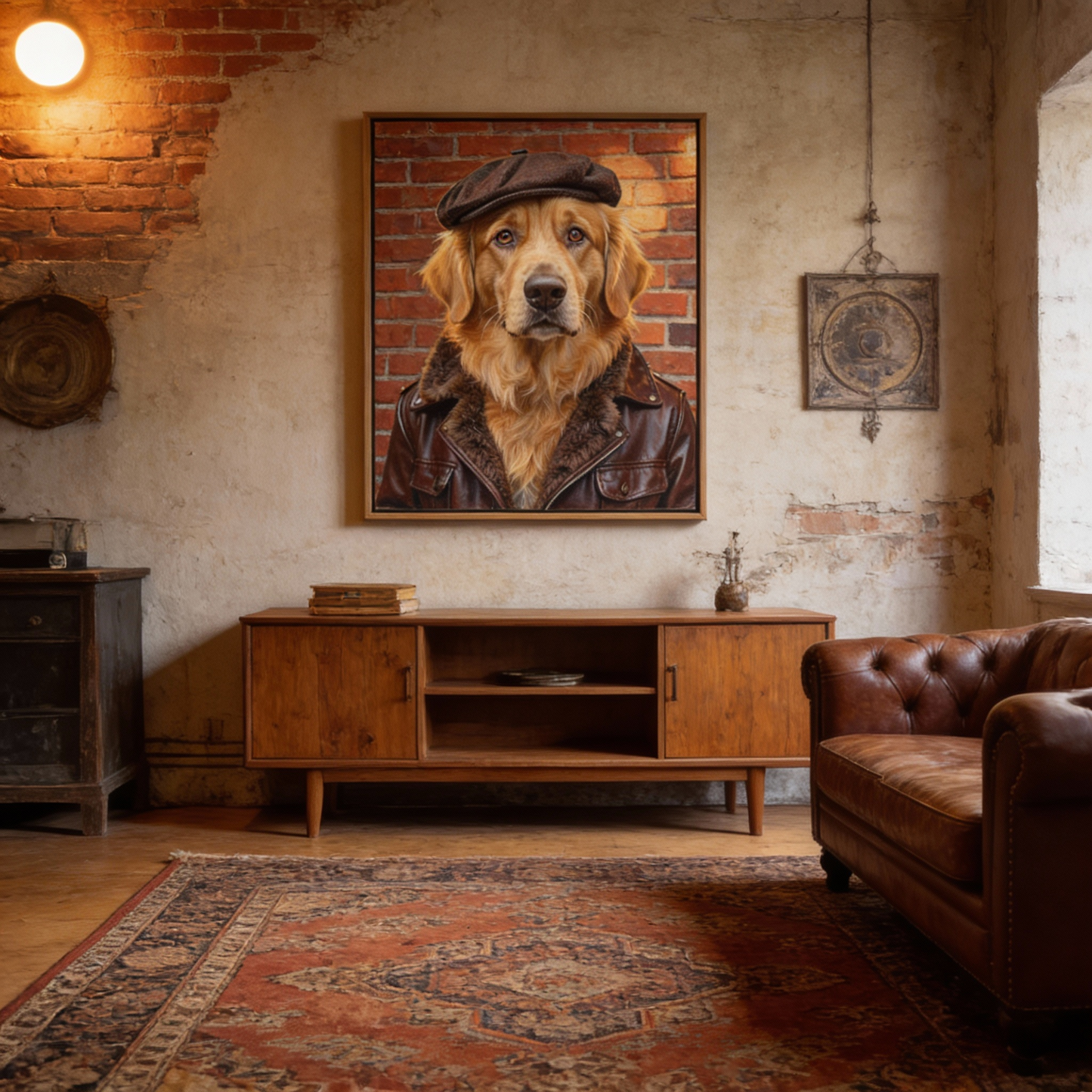 Christmas Custom pet Portrait from photo handsome gentle pet portrait with hat holiday wall art canvas Christmas Dog Portrait Canvas, Floater Frame Pet Gift for pet lover