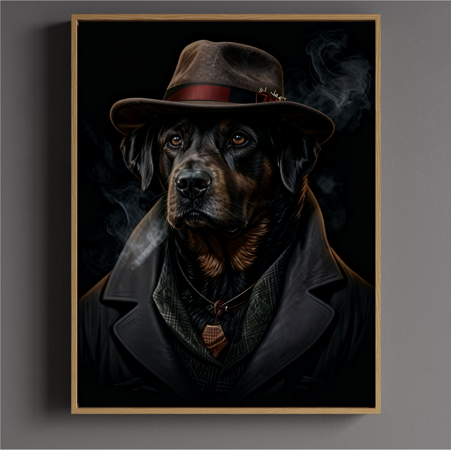 Christmas Custom pet Portrait from photo handsome gentle pet portrait with hat holiday wall art canvas Christmas Dog Portrait Canvas, Floater Frame Pet Gift for pet lover